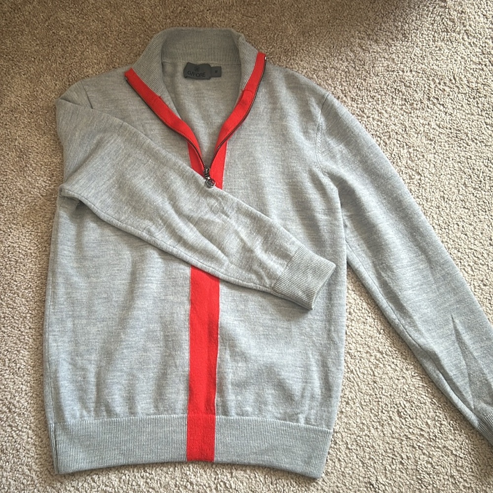 Women’s or men’s  Gray and Red Quarter-Zip Sweater